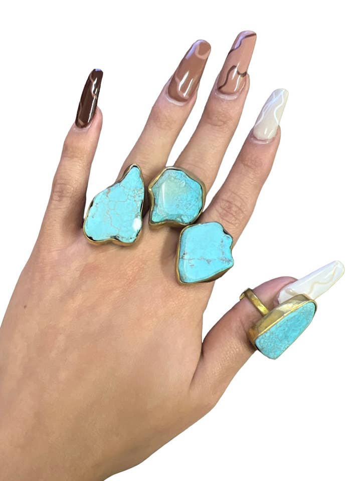 Soldered Turq Indian Stone Ring Collection for wholesale by Harkiss Designs
