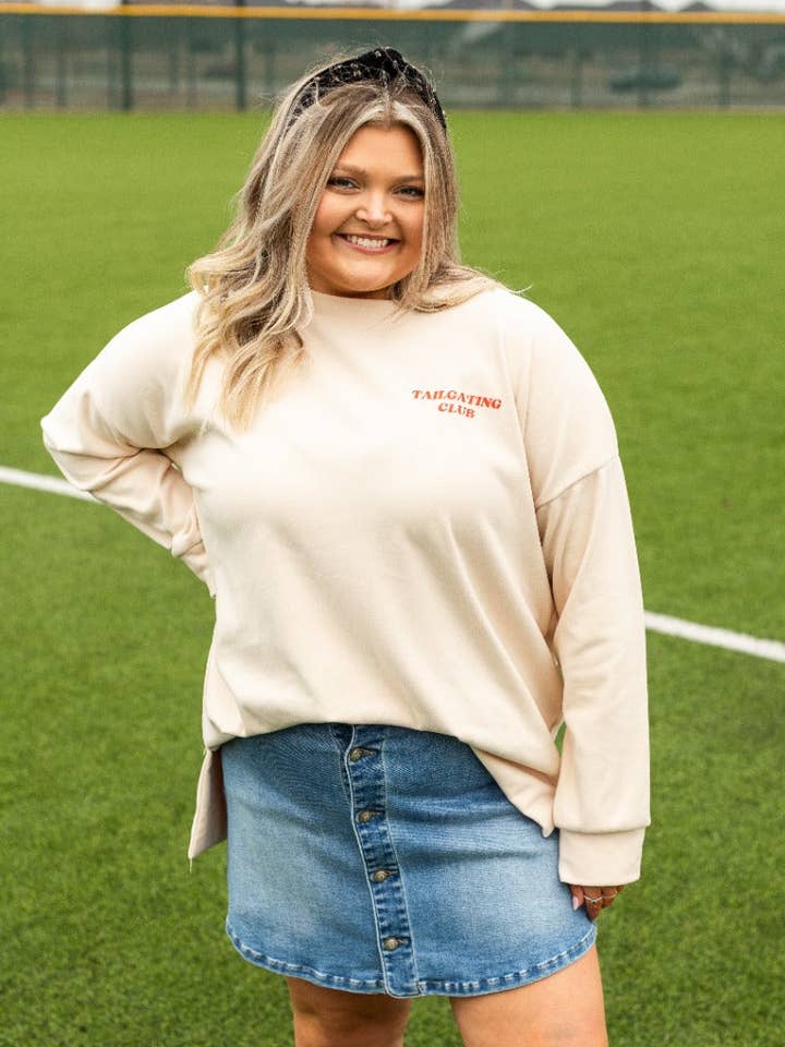 Tailgating Club Micro Fleece Crewneck, Ivory for wholesale by GRACE+EMMA by Southern Grace