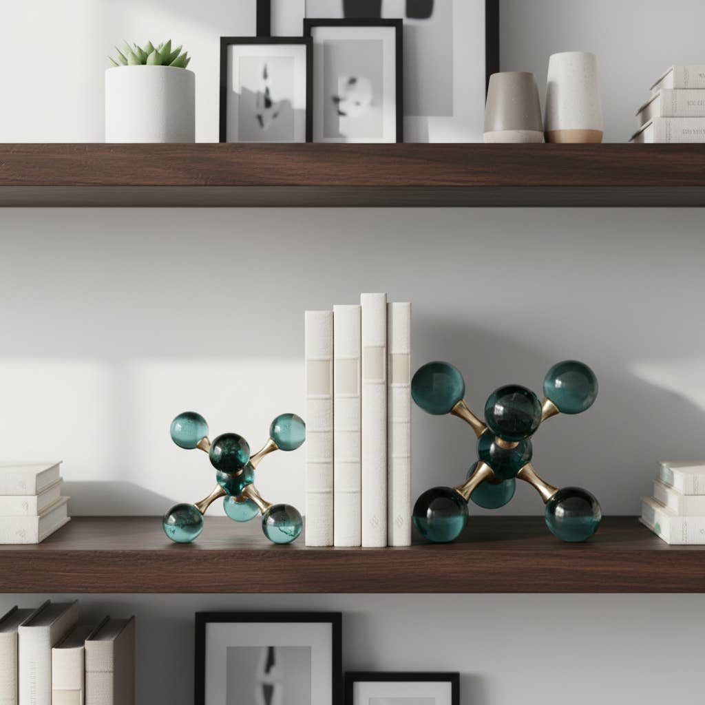 Sagebrook Home - Wholesale Bookend - Bookends Set of 2 - Green Crystal/Metal Jack, 7 in.0