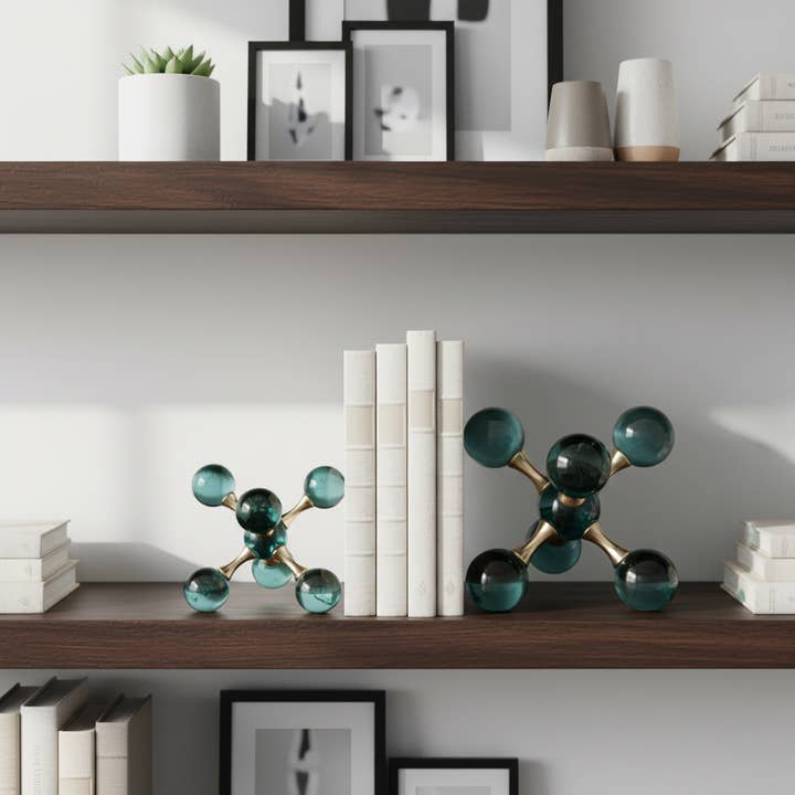 Sagebrook Home - Wholesale Bookend - Bookends Set of 2 - Green Crystal/Metal Jack, 7 in.