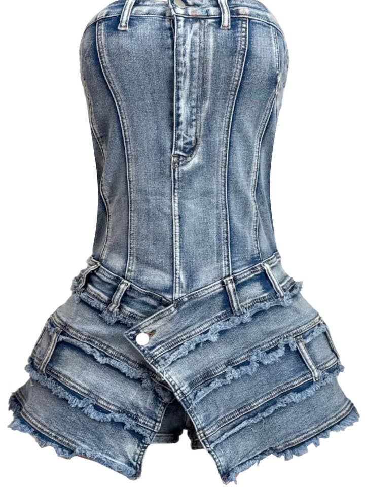 Salopette in denim acidato senza spalline NR5006B per la vendita all'ingrosso da parte di NEWGENS