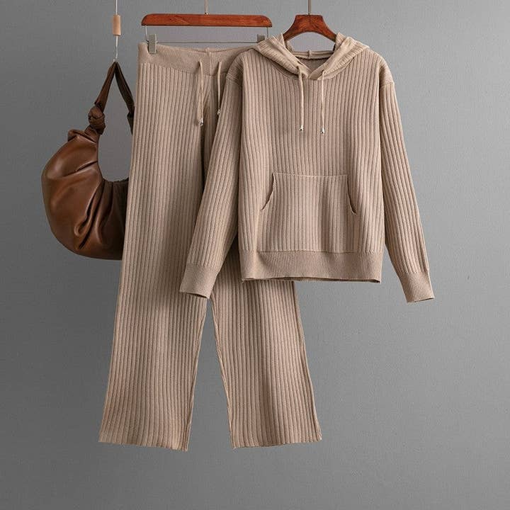 Solid Color Loose Knit Sweater Pants Set for wholesale by FurDecoration