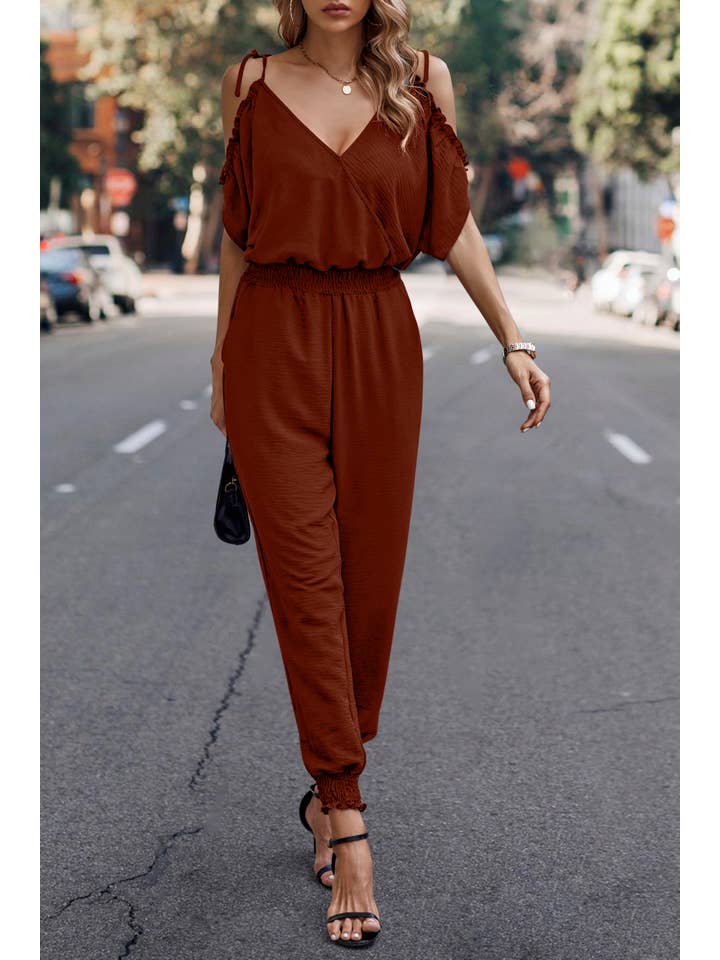 eLook – Großhandel Jumpsuit – Damen – SZ1-J9004 Schulterfreier Wickeloverall mit gesmokter Schulterpartie31