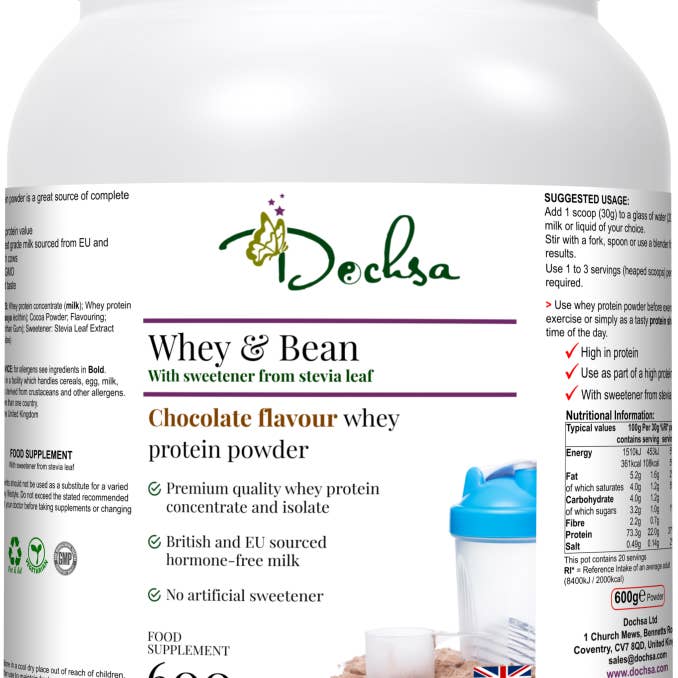 Dochsa Ltd – wholesale Protein/superfood powder – Whey & Bean Chocolate Powder 600g (21.16oz) Shake 3