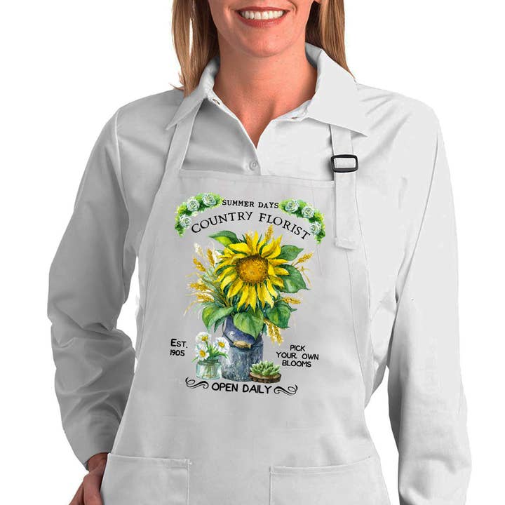 Country Florist Summer Sunflower Cotton Apron for wholesale by Avery Lane Gifts