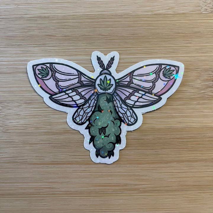 420 Pot Bud Moth Die Cut Vinyl Sticker for wholesale by Prairie Chicken Sticker Shop & Gifts