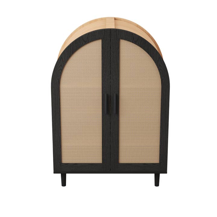 Skoskåp i MDF-trä och svart, rundade rottingdörrar i elegant bohemisk chic design SLEETGRAIN för wholesale av Urban Meuble