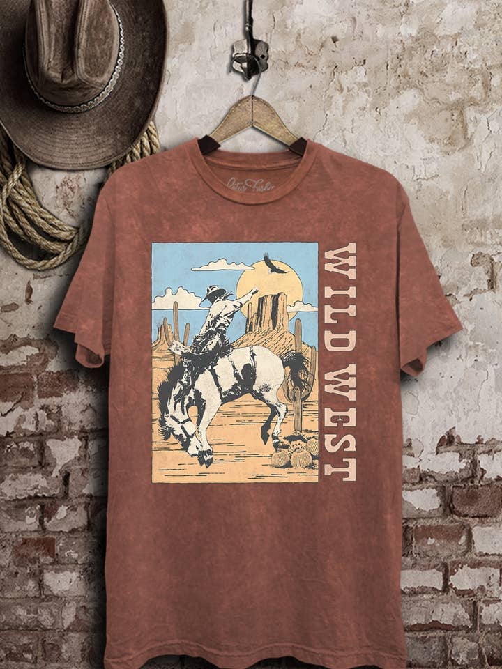 Wild West Cowboys Graphic Top for wholesale by Lotus Fashion Collection