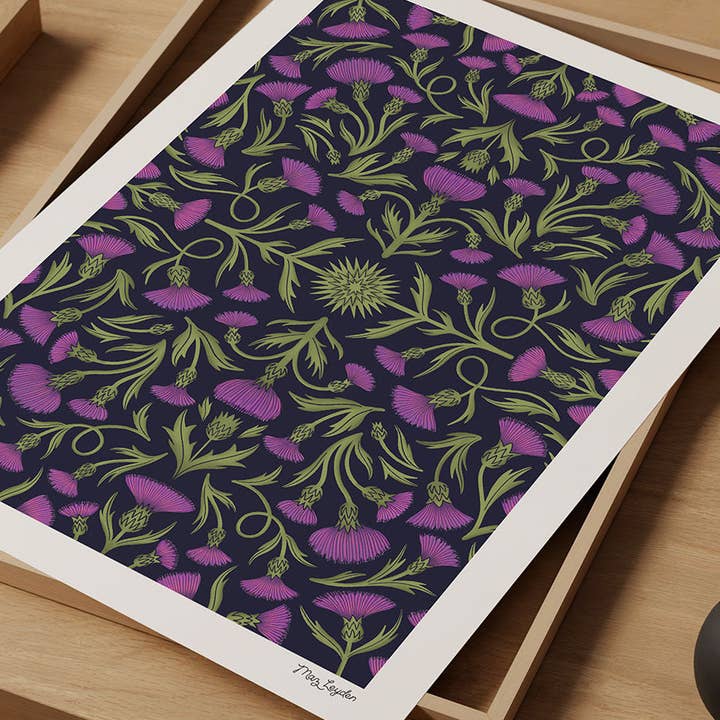 Thistles Heritage Floral Art Print for wholesale by Maz Leyden