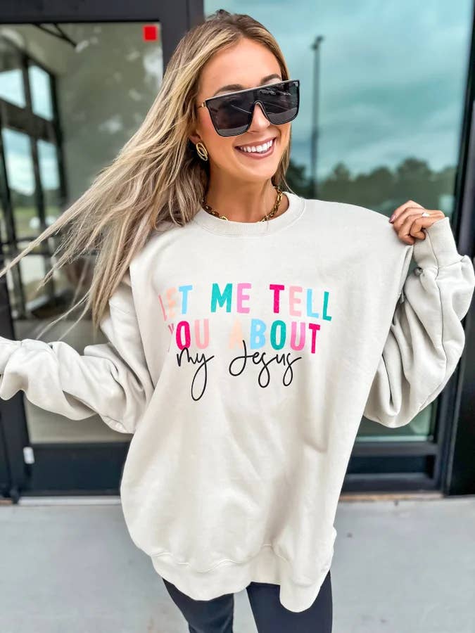 Deixe-me falar sobre o My Jesus Sand Graphic Crewneck por atacado de birdie