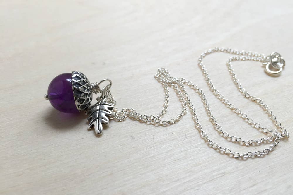 Enchanted Leaves - Wholesale Pendant/Charm Necklace - 18" Amethyst and Silver Acorn Necklace4
