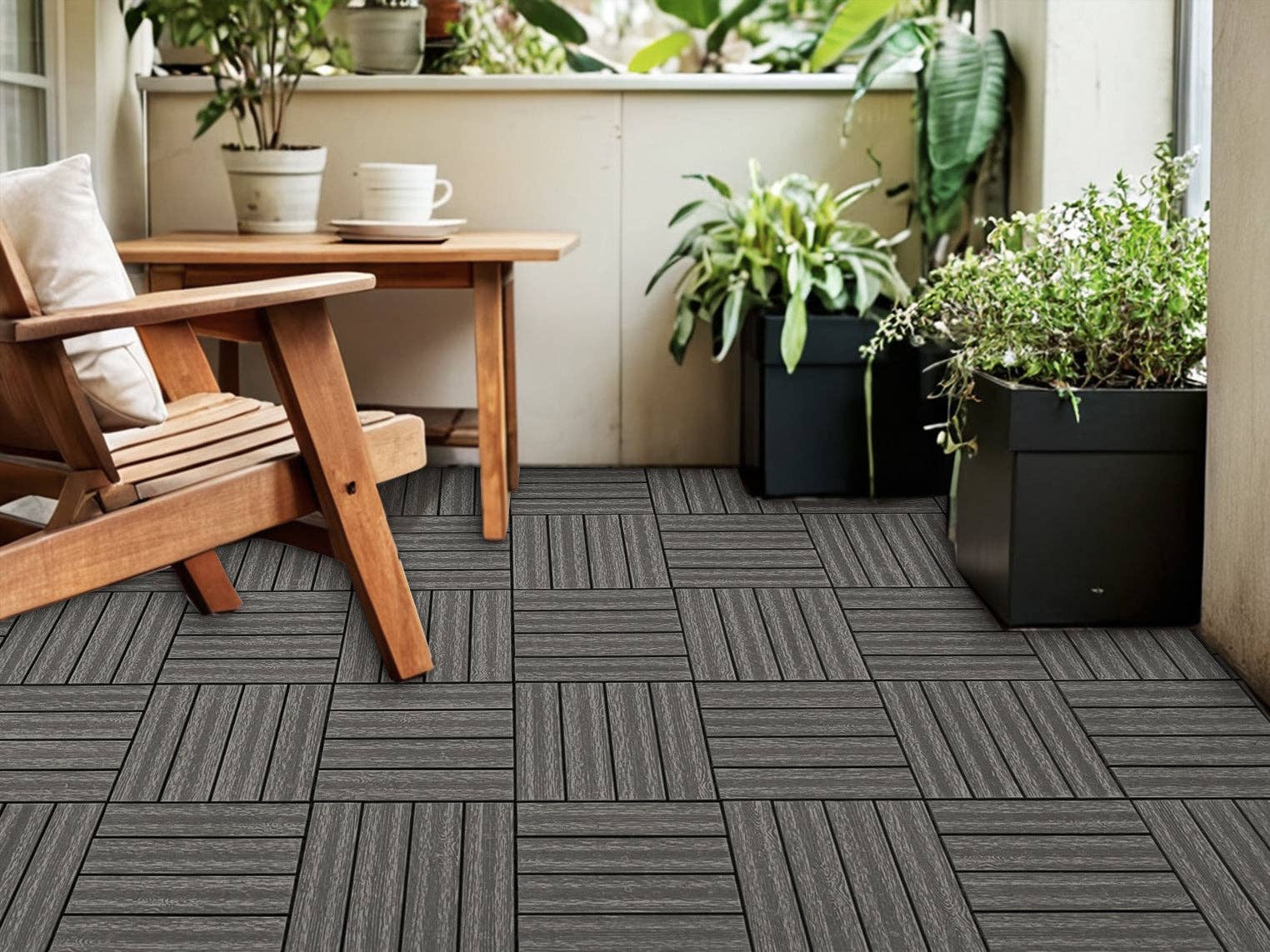 Orange County Decor - Wholesale Outdoor Ornament/Decor - Wood Plastic Composite Deck Tiles Set Of 20Pcs, Diy Interlocking Decking Tiles, Floor Tile, Durable, Maintenance, Waterproof, Indoor Outdoor, 12X12In Dark Grey Dark Grey Modern Plastic Wood Plastic1