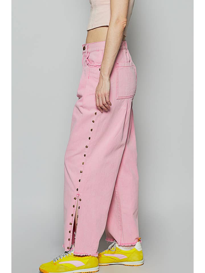 Pol Clothing - Wholesale Jeans - Women's - Solid stud detail twill wide woven pants2
