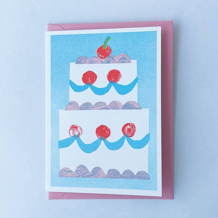'Huge Cake' Greetings Card for wholesale by Lizzie Lomax Illustration
