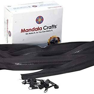 Plastic Zipper by The Yard Bulk 5 Yard Black Zipper Roll for Sewing, Replacement, Upholstery with 10 Sliders, Size 5 Coil; by Mandala Crafts for wholesale on Faire2