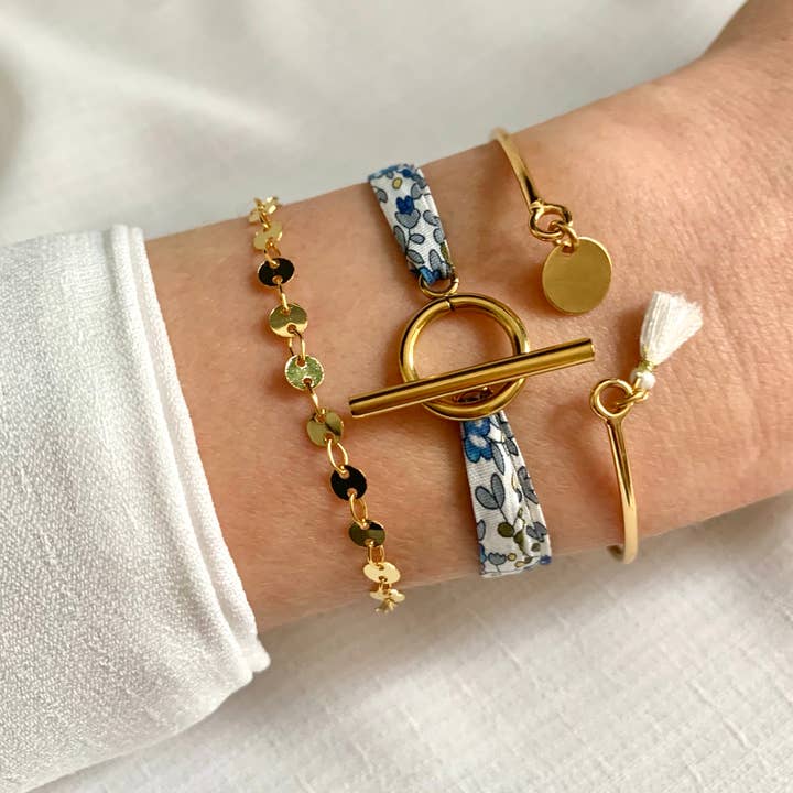 Lyneor Bijoux - Vendita all'ingrosso Bracciale in tessuto/intrecciato - Bracciale Liberty con chiusura a T in acciaio inox oro3