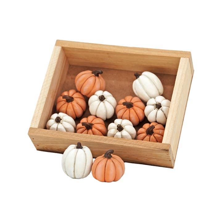 WT Collection - Wholesale Decorative Tabletop Object - Set of 12 Orange & White Resin Pumpkins