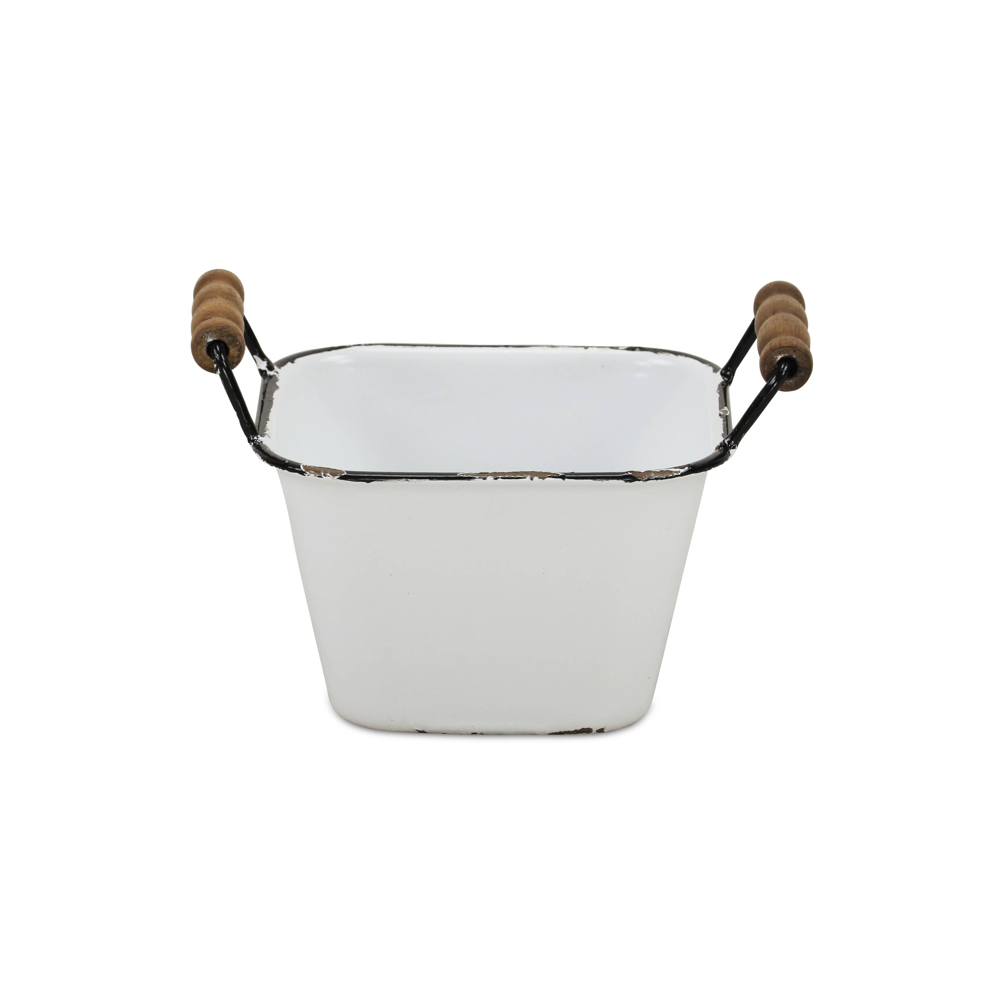 Black Rim Beatrice Lacquered Style White Metal Bin for wholesale on Faire2