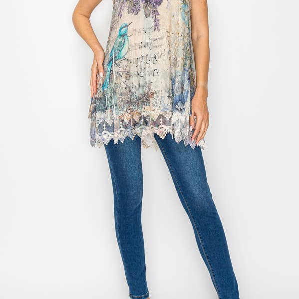 TUNICA SENZA MANICHE FODERATA IN PIZZO CON STRATO DI PIZZO-4481BG-UCCELLO per la vendita all'ingrosso da parte di Origami Apparel ~ Lace and Crochet inspired