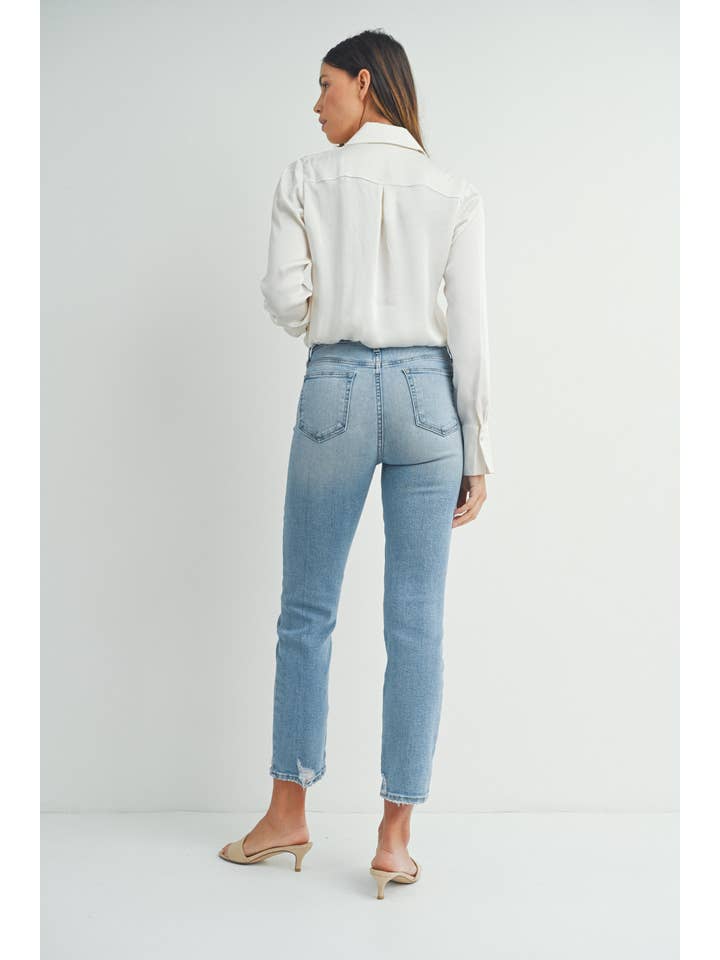 JUST BLACK DENIM - Wholesale Jeans - Women's - BP455J - LT - Hem Detail Comfort Straight