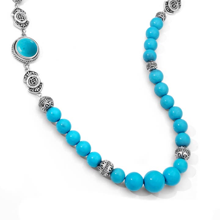 Collier en argent sterling et perles de turquoise esprit artisan balinais pour la vente par Damai Designs