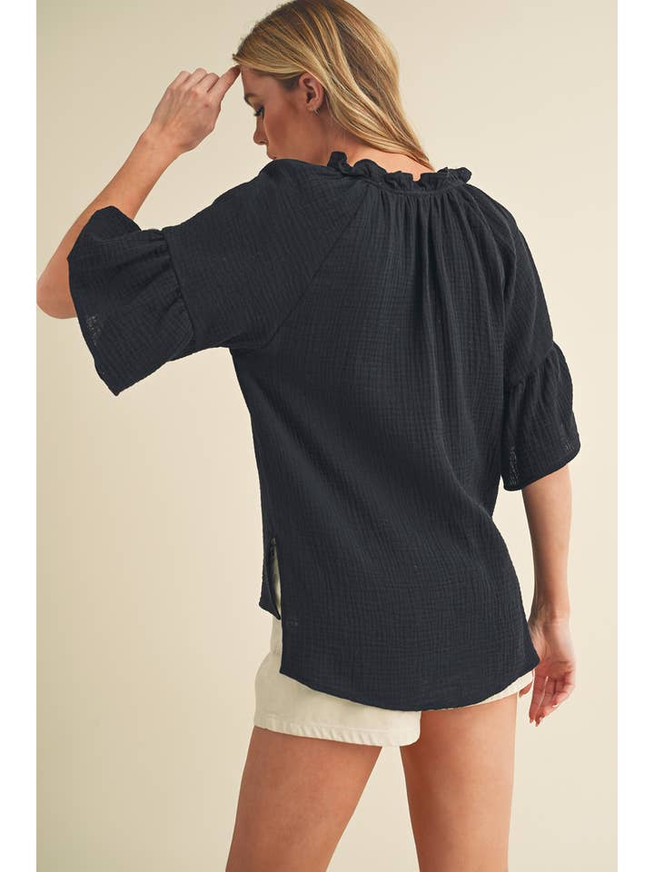 AEMI + CO - Wholesale Blouse - Women's - 8258DK Tes 3/4 Sleeve Ruffle Top8