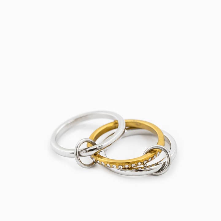 Sessori - Vendita all'ingrosso Anello midi/a fascia - Anello in Acciaio Inossidabile Bicolore con Zirconi Intersecanti1