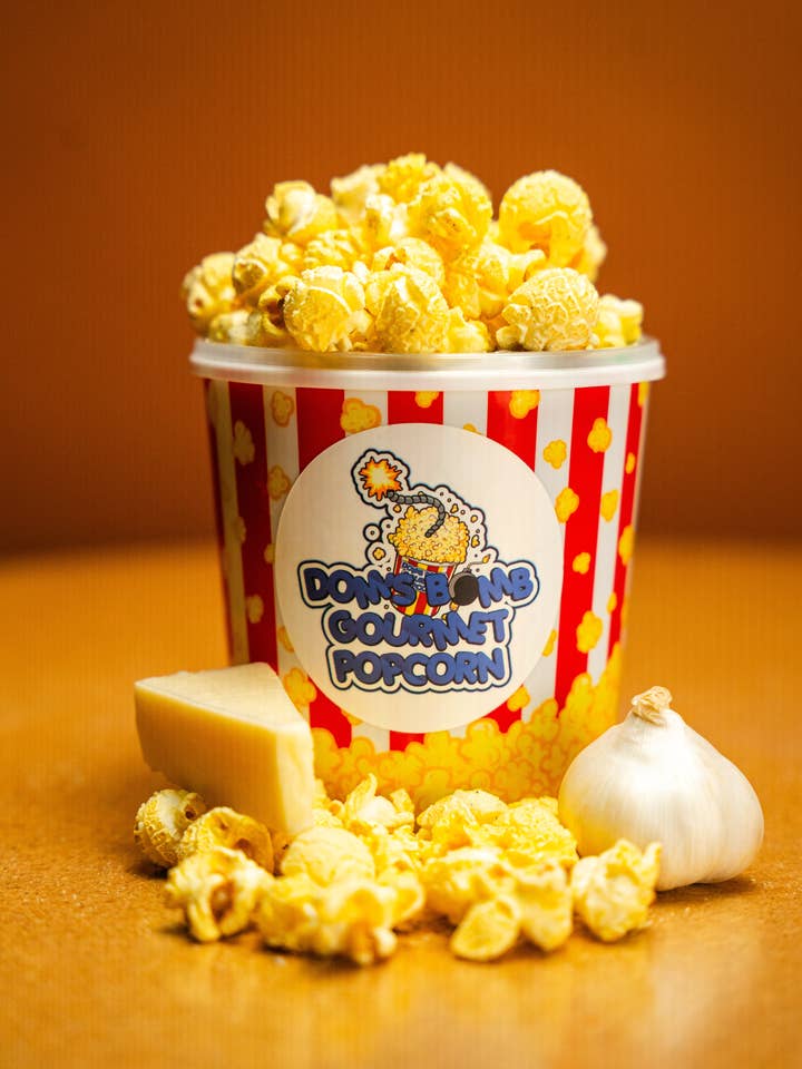 Garlic Parmesan for wholesale by Dom's Bomb Gourmet Popcorn LLC