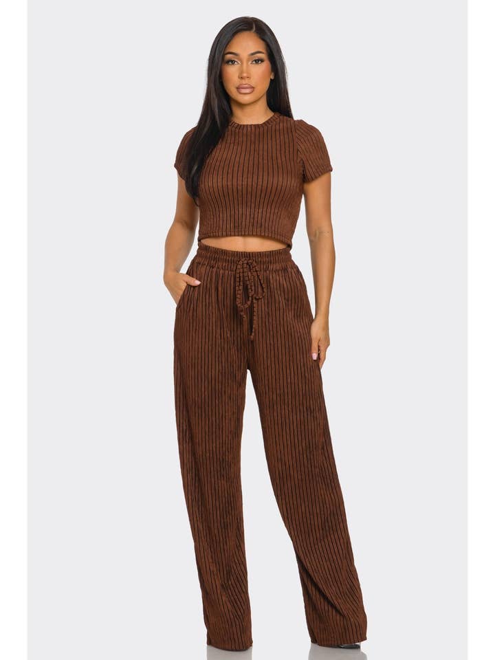 2pc Striped Crinkle Pants Set Striped for wholesale by FashionShowcase