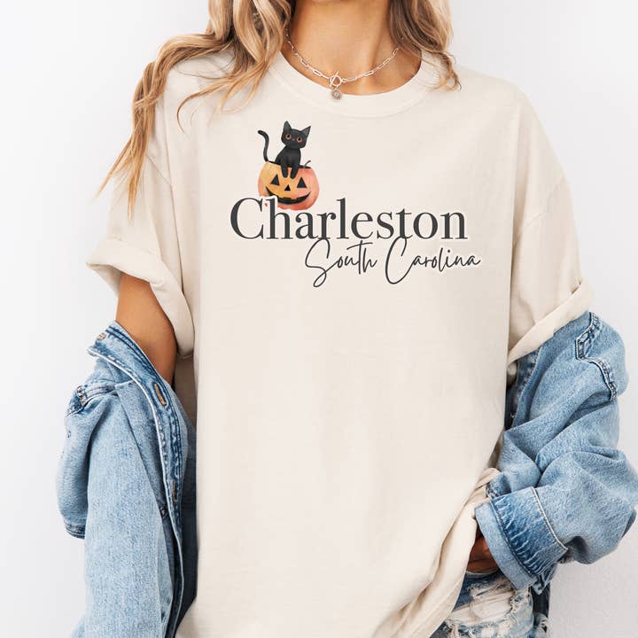 T-shirt personnalisé d'Halloween, souvenir d'automne de la ville et de l'État, chat pour la vente par Miche Custom