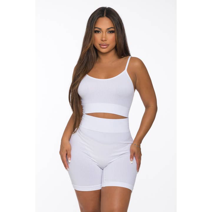 2PC Seamless Ribbed Spaghetti Strap Tank and Highwaist Short for wholesale by To Star