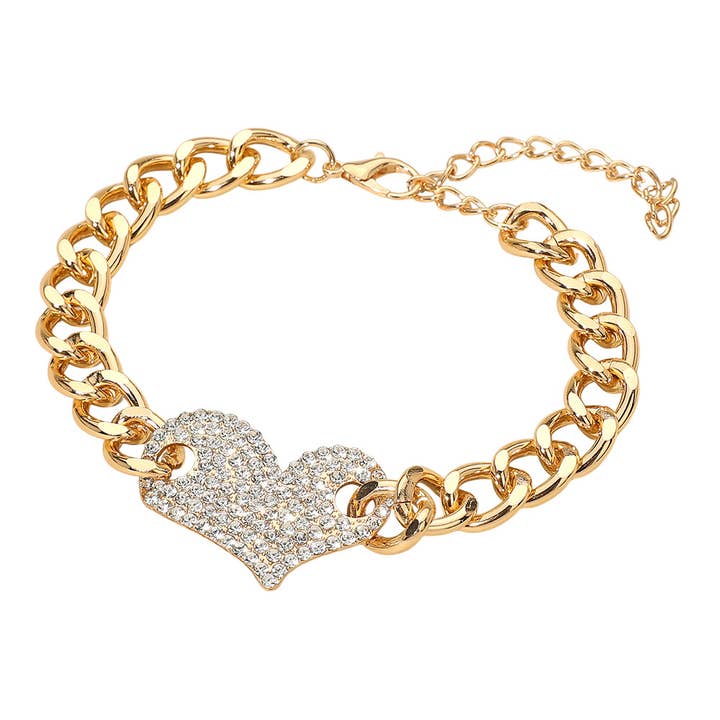 Sensibling Corp. - Wholesale Charm/Dangle Bracelet - 12PCS - Dazzling Stone Paved Heart Charm Bold Chain Bracelets4