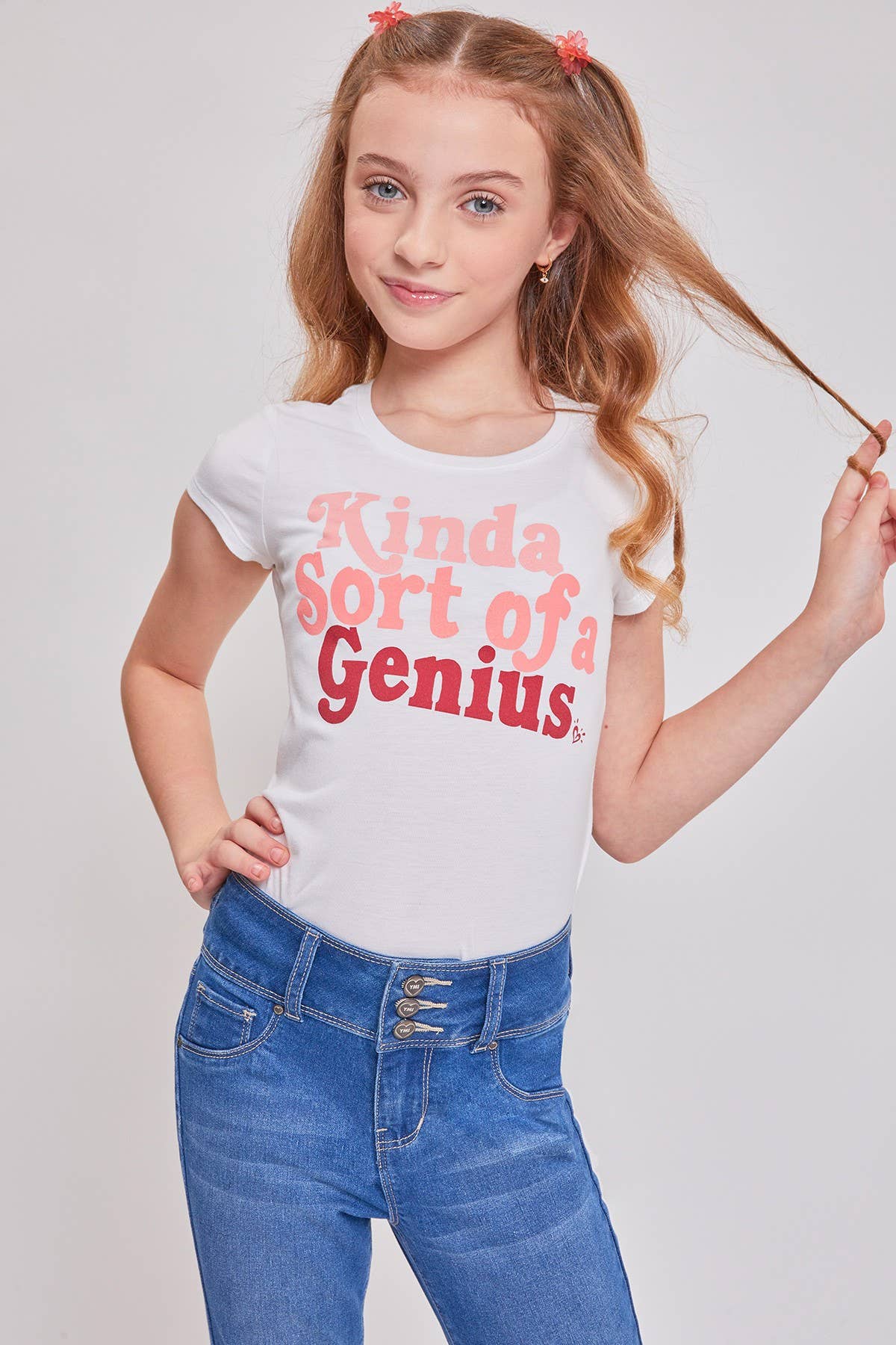 YMI – calças de ganga - Crianças por atacado – Jeans Skinny Essenciais de 3 Botões para Meninas com Bolsos Frontais-GP1772415