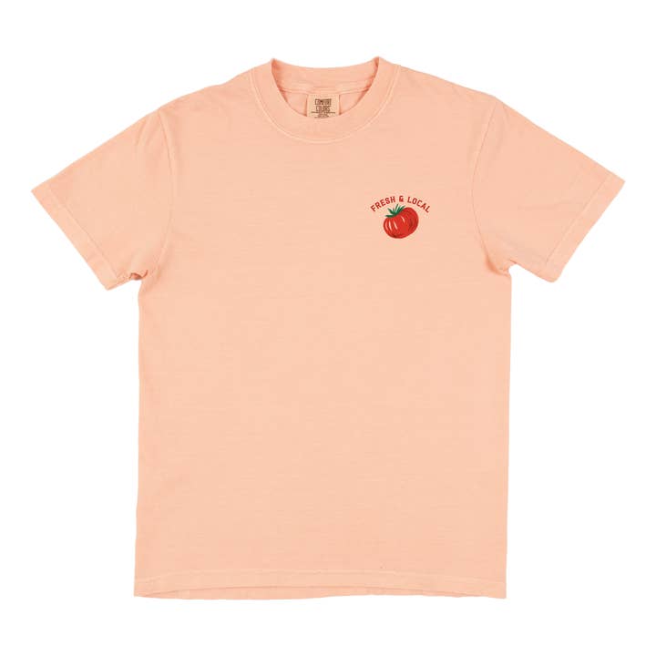 Paper Farm Press - Vente T-shirt sérigraphié – femme - T-shirt Tomato Farmers Market - Rose pêche3
