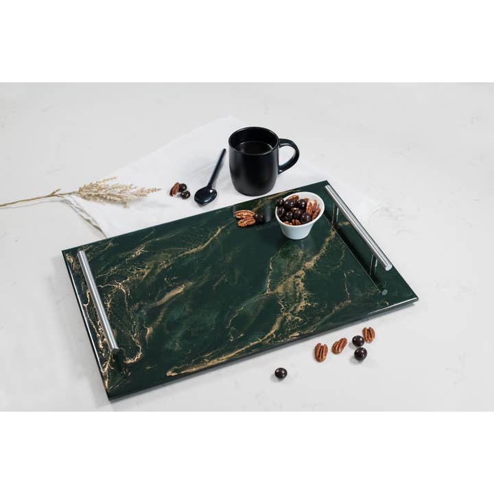 Lynn & Liana Designs EU - Venta al por mayor Bandeja de servir - Bandejas para servir artesanales de resina con asas, 12 x 18 cm3