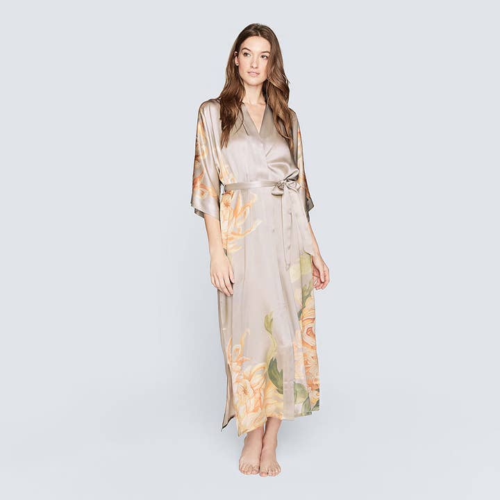 Washable Silk Kiku Long Kimono Robe for wholesale by KIM+ONO