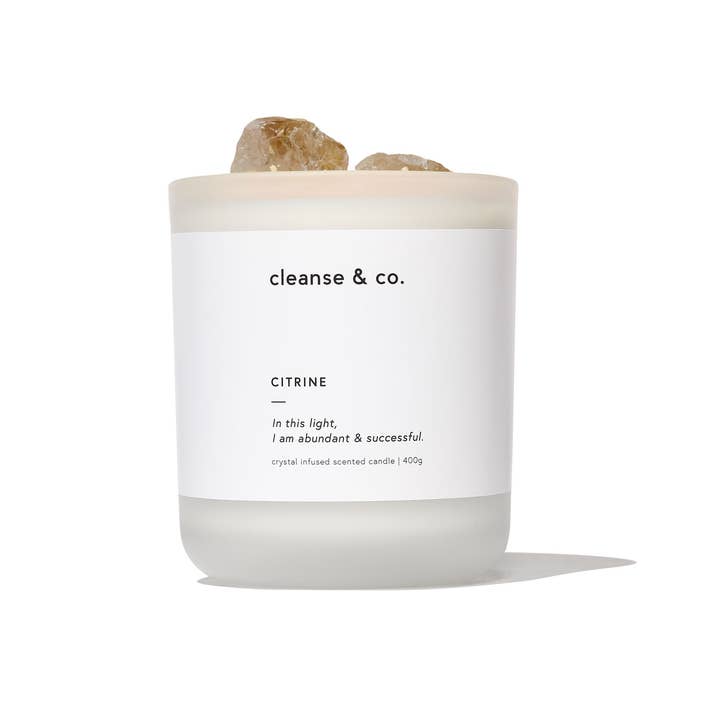 Cleanse & Co. - Vente Bougie en bocal - Bougie en cristal Citrine Intention - abondante et réussie1