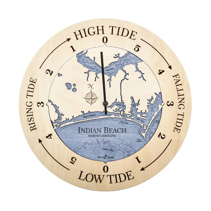 Indian Beach Tide Clock Nautical Wood Map - 2 Sizes for wholesale by Sea & Soul Nautical Chart Art