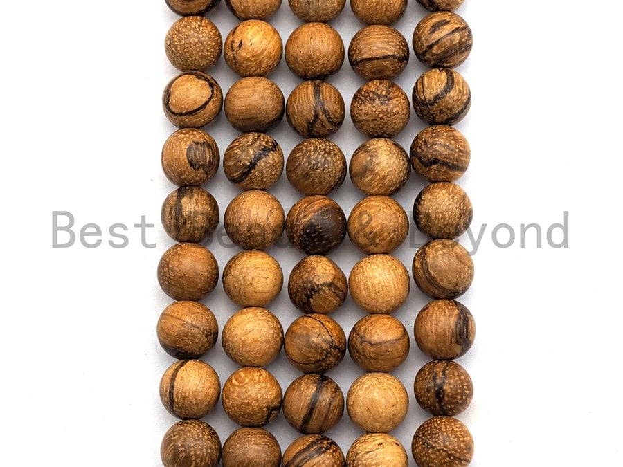 BestBeads&Beyond - Wholesale Kralen - Natuurlijke gladde ronde houten kralen 6mm/8mm/10mm/12mm, natuurlijke bruin houten kralen met houtnerf, streng van 39,4 cm, SKU#U4641