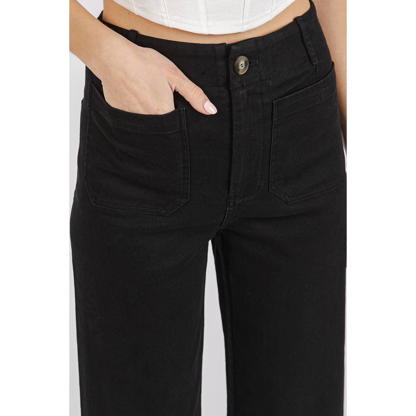 mittoshop - Wholesale Pants - Women's - TWILL PATCH POCKET HIGH RISE WIDE LEG PANTS11