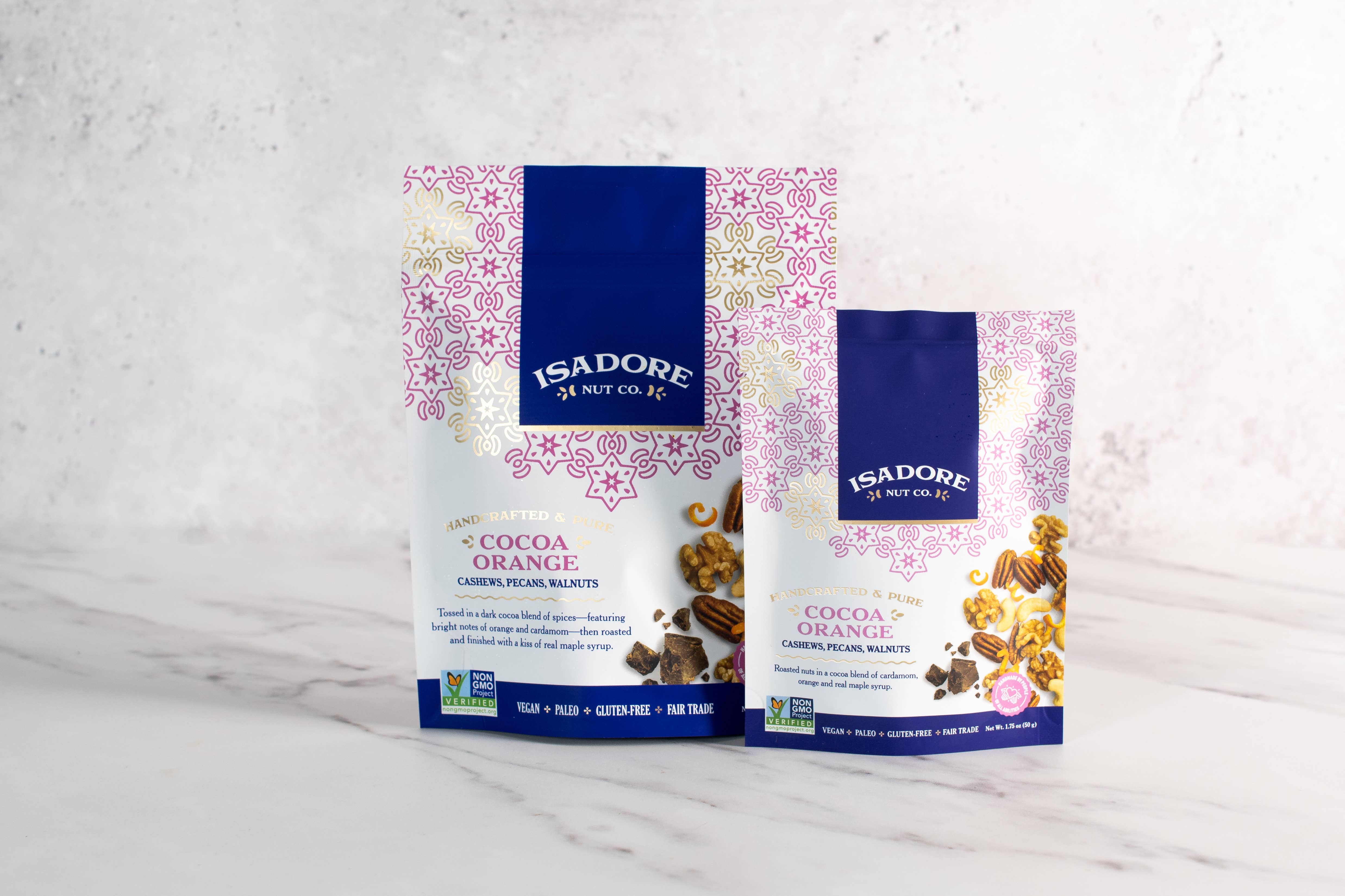 Isadore Nut Company - Wholesale Nuts - Cocoa Orange: Cashews, Pecans, Walnuts- 5 oz- Non-GMO10