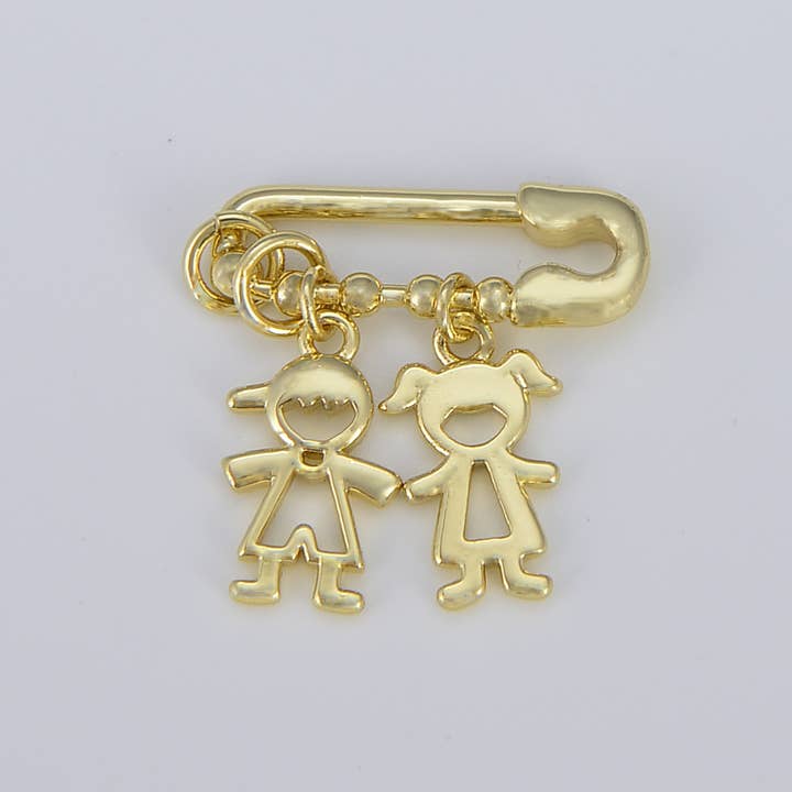 Breloque en forme d'épingle de sûreté pour garçon et fille remplie d'or, CP1561 pour la vente par Beads Creation