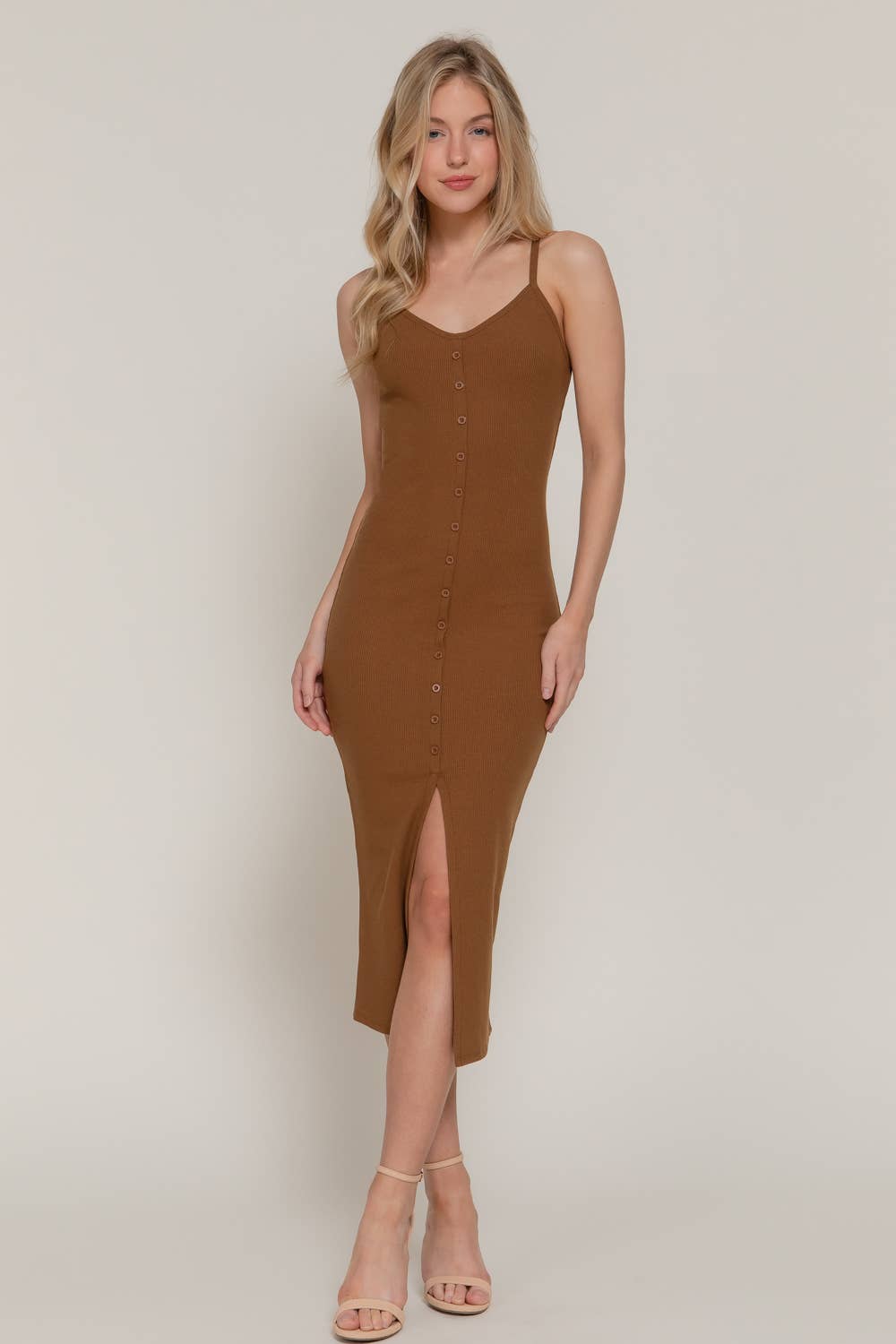 Active Basic | Active USA - Wholesale Jurk - Dames - Cami midi-jurk met knoopsluiting en rib16