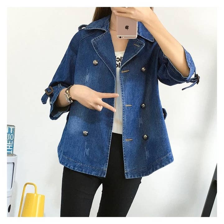 Double Breasted Loose Denim Jacket for wholesale by UZ Wholesale Store