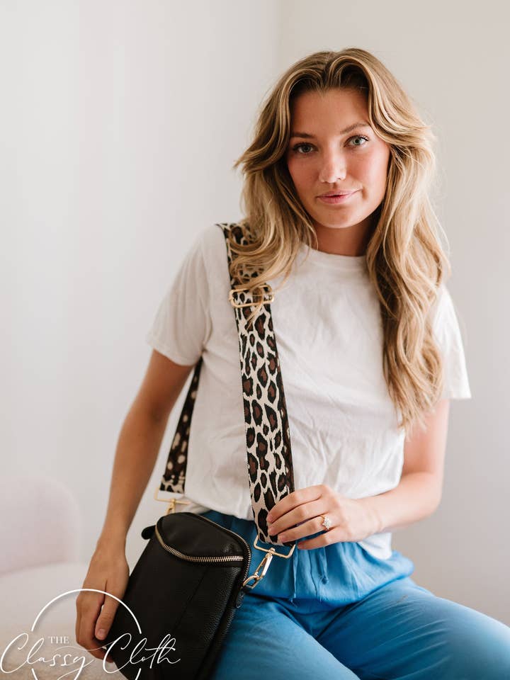 Corinne Crossbody Bag - Black - Brown Black on Cream Leo RTS for wholesale by The Classy Cloth WS