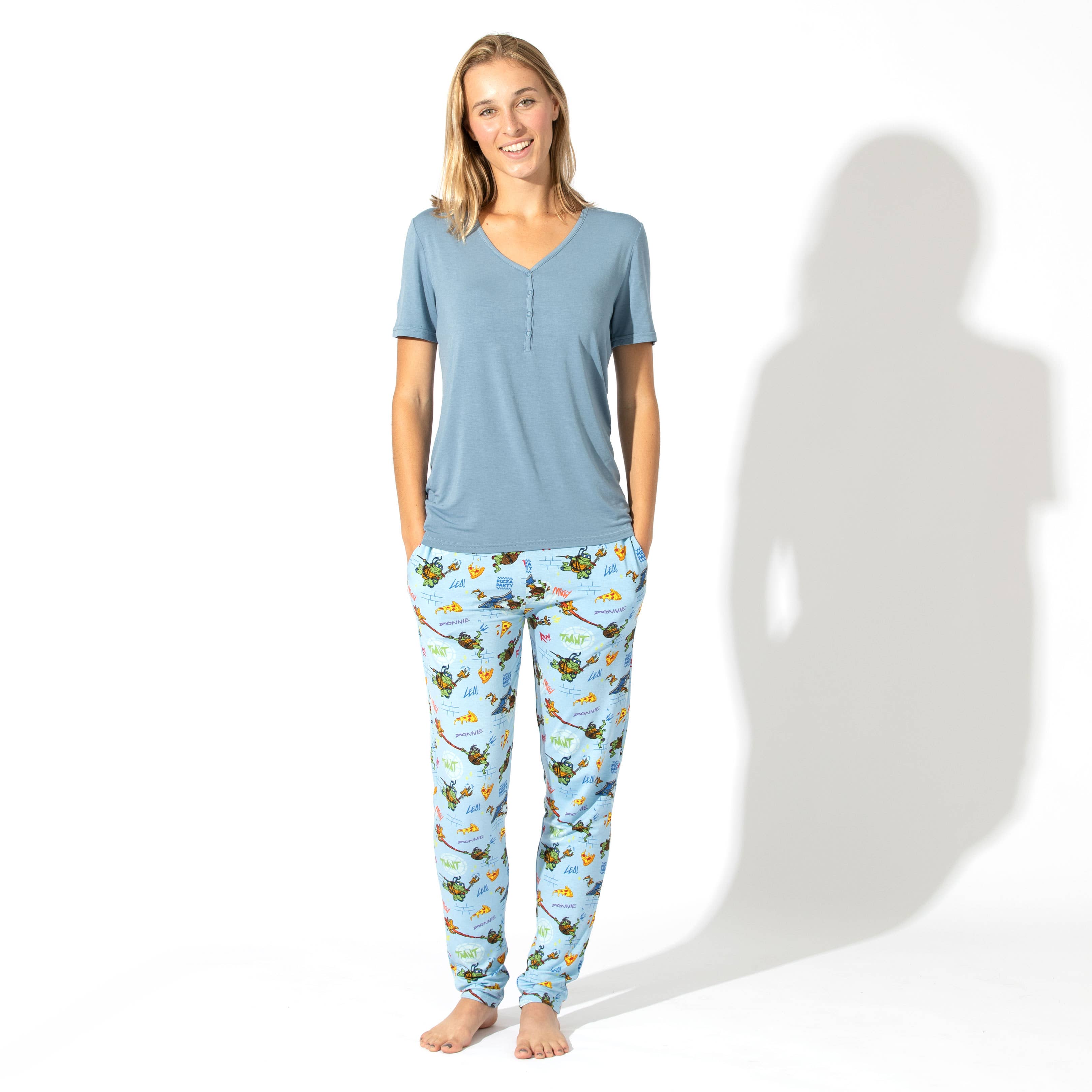 Bellabu Bear - Venta al por mayor Conjunto de ropa para dormir - Mujer - Set de pijama Teenage Mutant Ninja Turtles Pizza Bamboo para mujer3