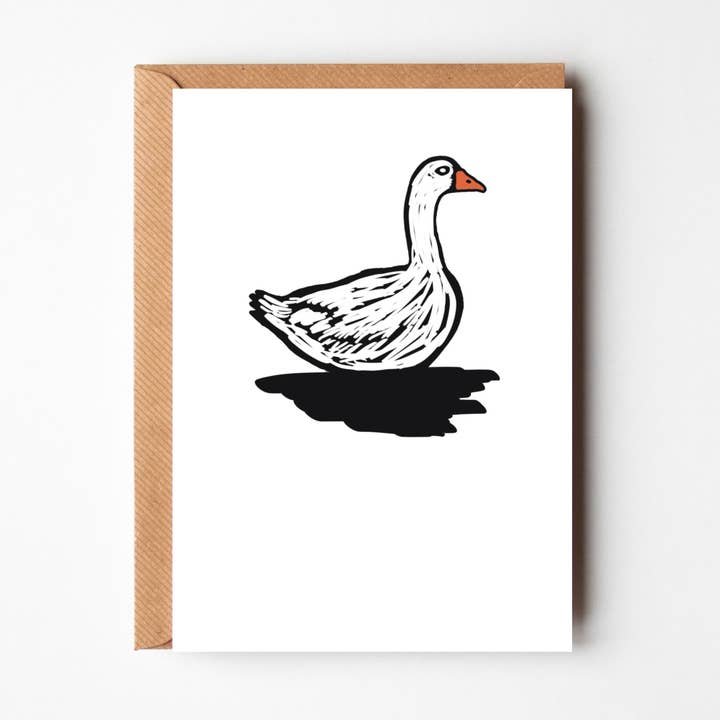 Goose linocut inspired greeting card (blank inside) for wholesale by Stellabox Designs