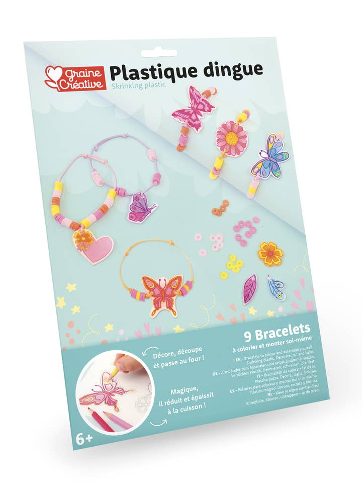 Bastelset für 8 Armbänder mit Heishi-Perlen und bunten Plastikanhängern für den Großhandel von Graine Créative