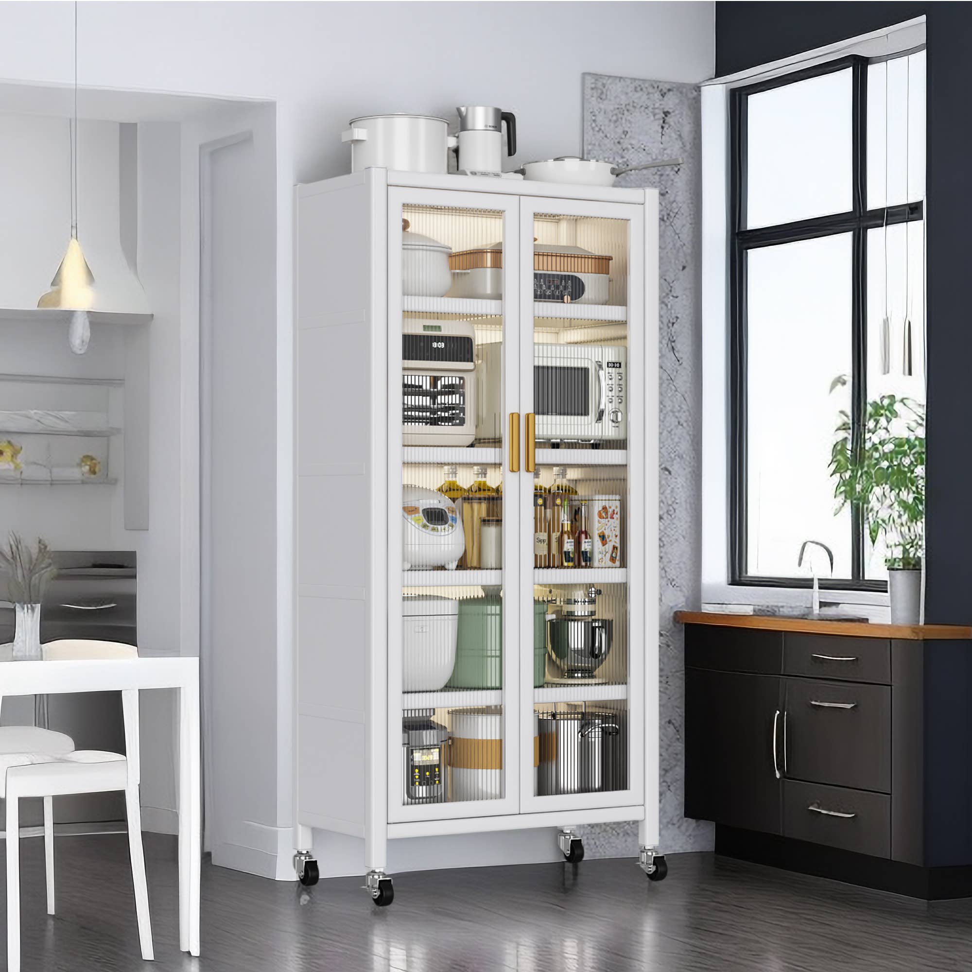 39F Inc. - Vente Rangements/organisateurs de cuisine - Armoires de cuisine 165,6 cmH - 2 portes ouvertes avec roulettes8