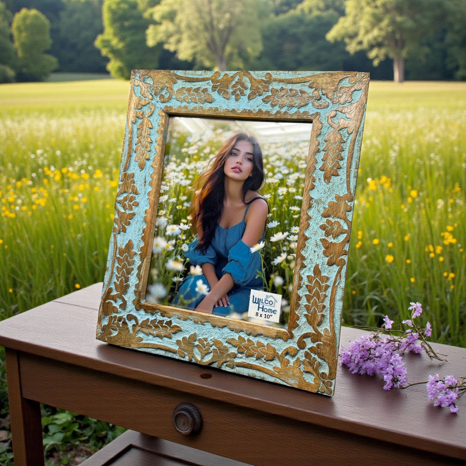 Wilco Home - Wholesale Picture Frame - Roman Hand-Carved Mango Wood Photo Frame-Celestial Blue 16